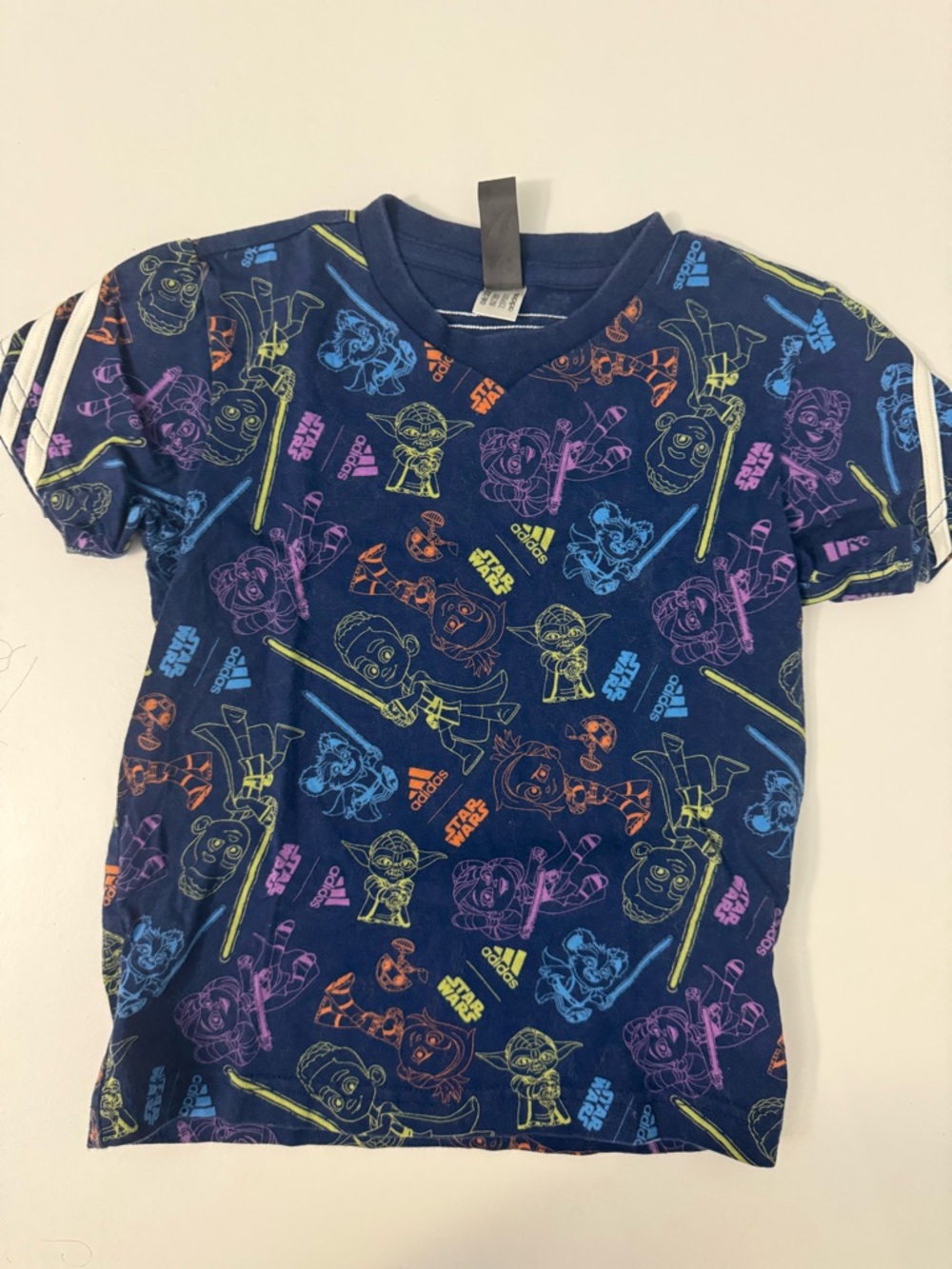 adidas Navy Star Wars Kids Graphic Tee with Multicolor Prints